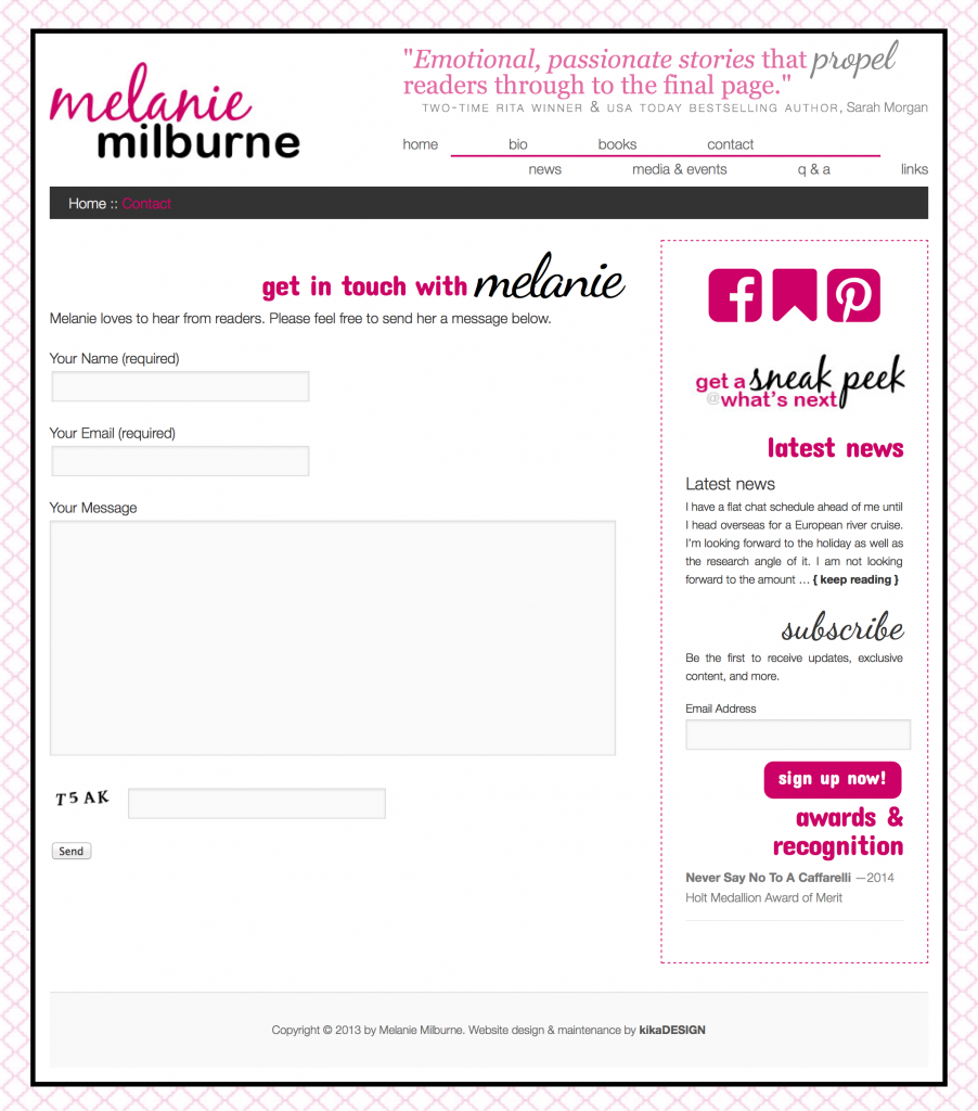 Melanie Milburne web design by kikaDESIGN